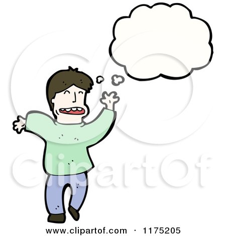 Cartoon of a Man Wearing a Green Sweater with a Conversation Bubble - Royalty Free Vector Illustration by lineartestpilot