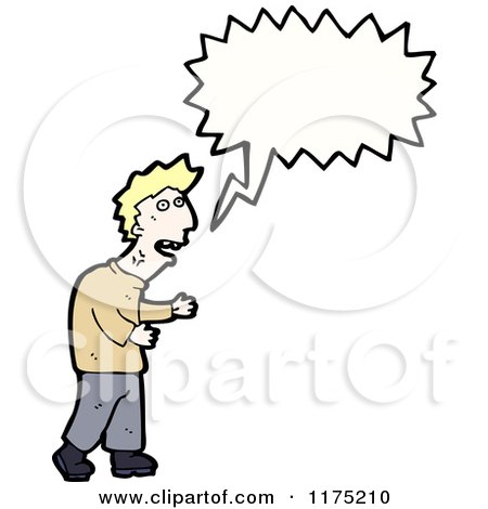 Cartoon of a Man Wearing a Tan Sweater with a Conversation Bubble - Royalty Free Vector Illustration by lineartestpilot