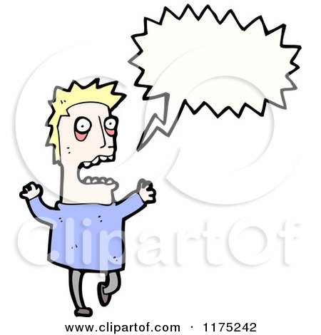 Cartoon of a Tired Man Wearing a Blue Sweater with a Conversation Bubble - Royalty Free Vector Illustration by lineartestpilot