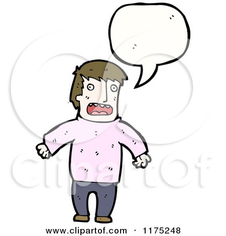 Cartoon of a Man Wearing a Pink Sweater with a Conversation Bubble - Royalty Free Vector Illustration by lineartestpilot