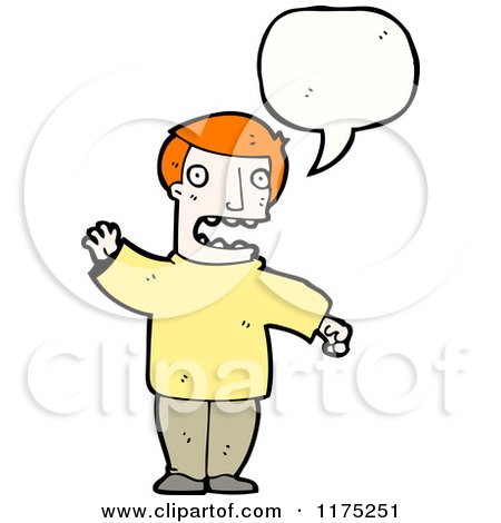 Cartoon of a Man Wearing a Yellow Sweater with a Conversation Bubble - Royalty Free Vector Illustration by lineartestpilot