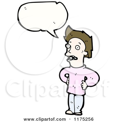 Cartoon of a Man Wearing a Pink Sweater with a Conversation Bubble - Royalty Free Vector Illustration by lineartestpilot