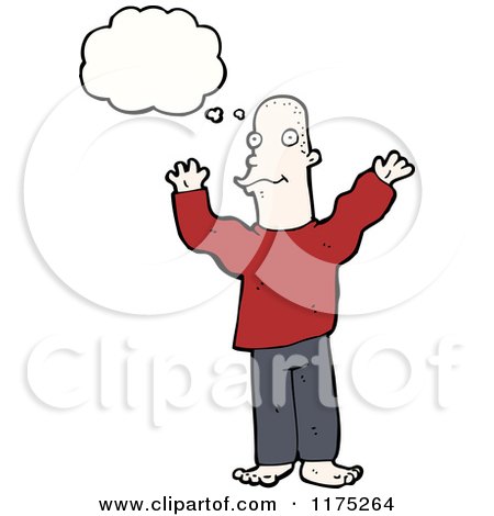 Cartoon of a Man Wearing a Red Sweater with a Conversation Bubble - Royalty Free Vector Illustration by lineartestpilot
