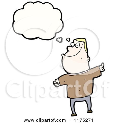 Cartoon of a Man Wearing a Tan Sweater with a Conversation Bubble - Royalty Free Vector Illustration by lineartestpilot