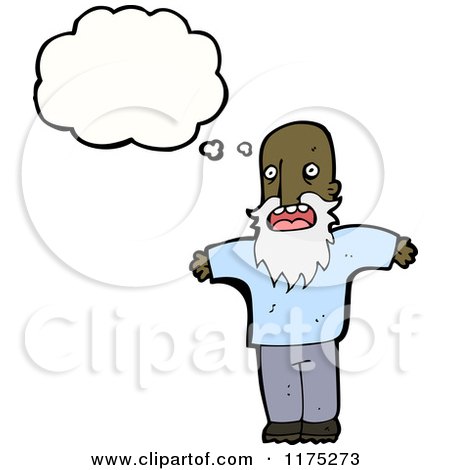 Cartoon of an African American Bearded Man with a Conversation Bubble - Royalty Free Vector Illustration by lineartestpilot