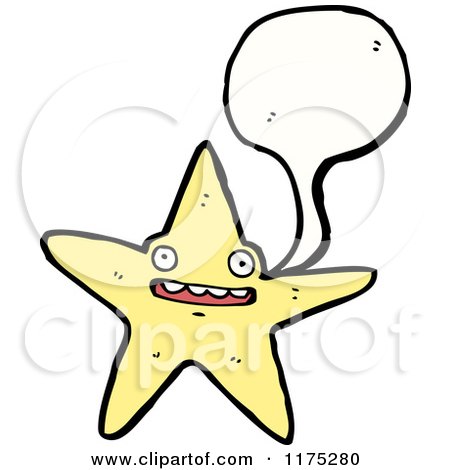 Cartoon of a Yellow Starfish with a Conversation Bubble - Royalty Free Vector Illustration by lineartestpilot