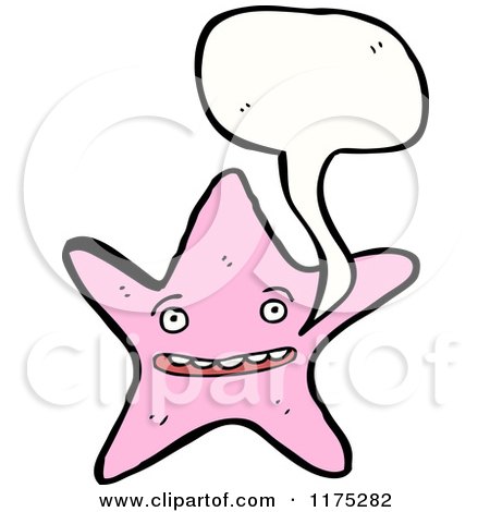 Cartoon of a Pink Starfish with a Conversation Bubble - Royalty Free Vector Illustration by lineartestpilot