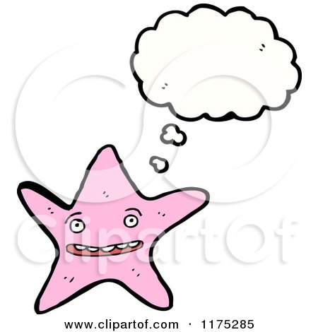 Cartoon of a Pink Starfish with a Conversation Bubble - Royalty Free Vector Illustration by lineartestpilot