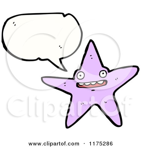 Cartoon of a Lavender Starfish with a Conversation Bubble - Royalty Free Vector Illustration by lineartestpilot