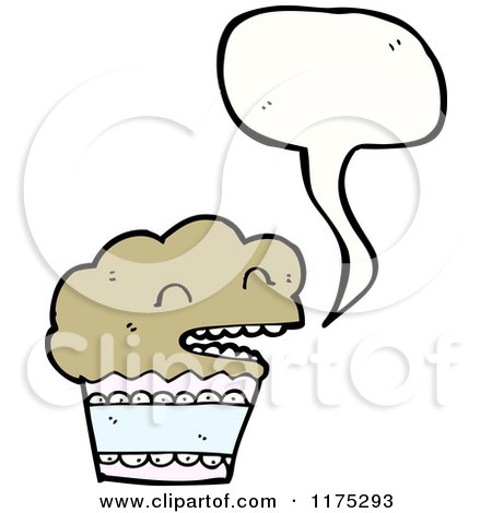 Cartoon of a Chocolate Cupcake with a Conversation Bubble - Royalty Free Vector Illustration by lineartestpilot