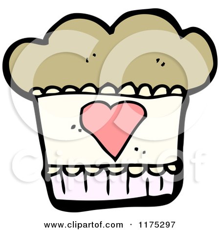 Cartoon of a Chocolate Cupcake with a Heart and a Conversation Bubble - Royalty Free Vector Illustration by lineartestpilot