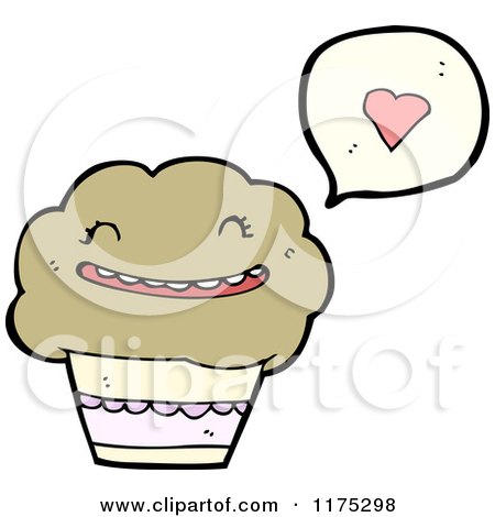 Cartoon of a Chocolate Cupcake with a Heart Conversation Bubble - Royalty Free Vector Illustration by lineartestpilot