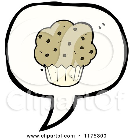 Cartoon of a Chocolate Cupcake with a Conversation Bubble - Royalty Free Vector Illustration by lineartestpilot