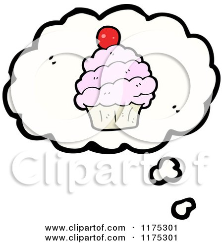 Cartoon of a Cupcake with a Cherry and a Conversation Bubble - Royalty Free Vector Illustration by lineartestpilot