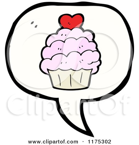 Cartoon of a Pink Cupcake with a Heart and a Conversation Bubble - Royalty Free Vector Illustration by lineartestpilot