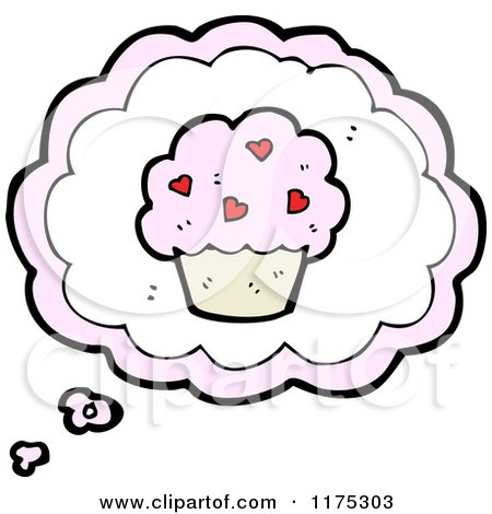 Cartoon of a Pink Cupcake with Hearts and a Conversation Bubble - Royalty Free Vector Illustration by lineartestpilot