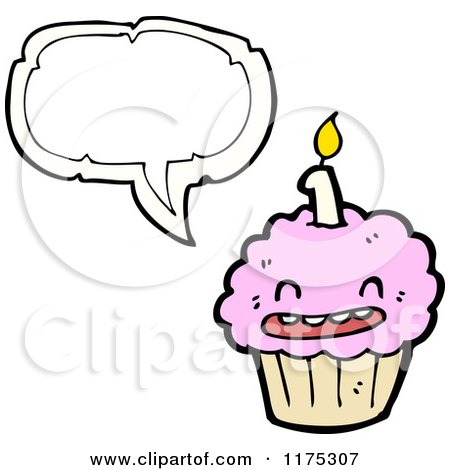 Cartoon of a Pink Cupcake and Candle with a Conversation Bubble - Royalty Free Vector Illustration by lineartestpilot
