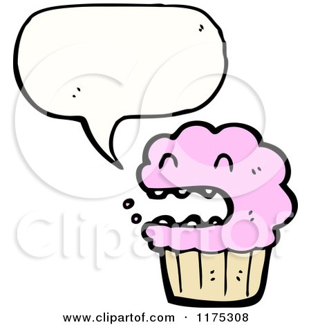 Cartoon of a Pink Cupcake with a Conversation Bubble - Royalty Free Vector Illustration by lineartestpilot