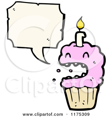 Cartoon of a Pink Cupcake and Candle with a Conversation Bubble - Royalty Free Vector Illustration by lineartestpilot