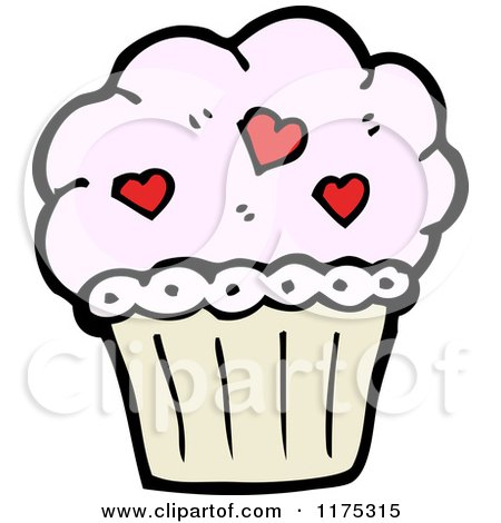 Cartoon of a Pink Cupcake with Hearts - Royalty Free Vector Illustration by lineartestpilot