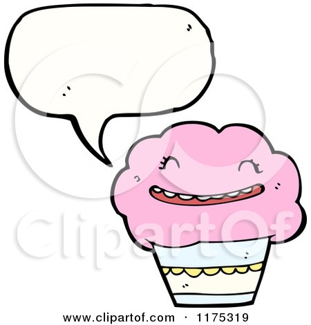 Cartoon of a Pink Cupcake with a Conversation Bubble - Royalty Free Vector Illustration by lineartestpilot