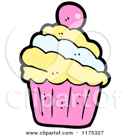 Cartoon of a Cupcake with a Cherry - Royalty Free Vector Illustration by lineartestpilot