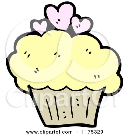 Cartoon of a Cupcake with Pink Hearts - Royalty Free Vector Illustration by lineartestpilot