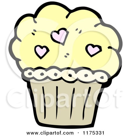Cartoon of a Cupcake with Pink Hearts - Royalty Free Vector Illustration by lineartestpilot