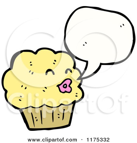 Cartoon of a Cupcake with a Conversation Bubble - Royalty Free Vector Illustration by lineartestpilot