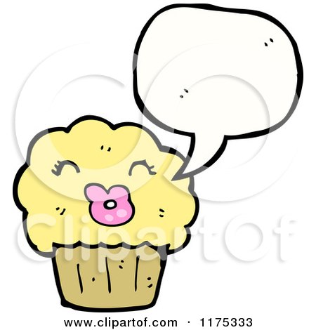 Cartoon of a Cupcake with a Conversation Bubble - Royalty Free Vector Illustration by lineartestpilot