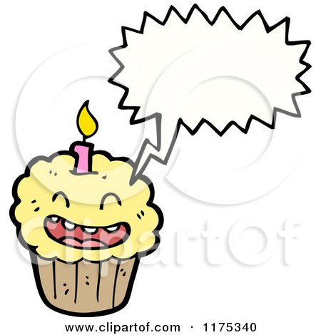 Cartoon of a Cupcake with Candle and a Conversation Bubble - Royalty Free Vector Illustration by lineartestpilot