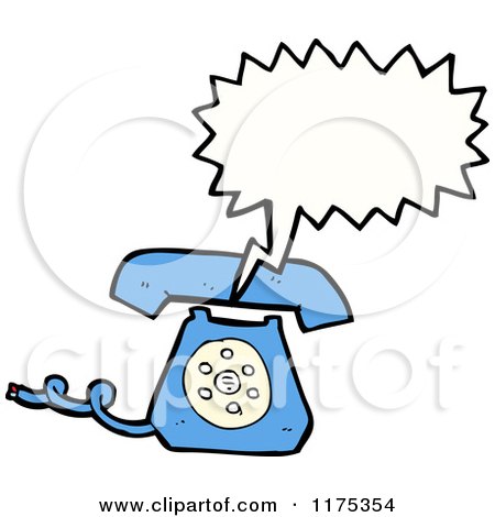 Cartoon of a Blue Landline Telephone with a Conversation Bubble - Royalty Free Vector Illustration by lineartestpilot