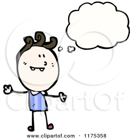 Cartoon of a Brunette Stick Girl with a Conversation Bubble - Royalty Free Vector Illustration by lineartestpilot