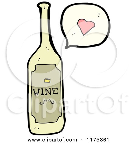 Cartoon of a Wine Bottle with a Heart Conversation Bubble - Royalty Free Vector Illustration by lineartestpilot