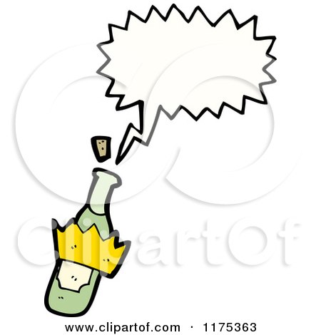 Cartoon of a Bottle with a Crown and a Conversation Bubble - Royalty Free Vector Illustration by lineartestpilot