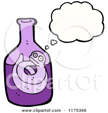 Cartoon of a Bottle with a Snake and a Conversation Bubble - Royalty Free Vector Illustration by lineartestpilot