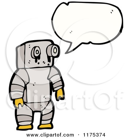 Cartoon of a Robot with a Conversation Bubble - Royalty Free Vector Illustration by lineartestpilot