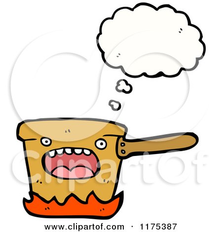 Cartoon of a Pot on a Flame with a Conversation Bubble - Royalty Free Vector Illustration by lineartestpilot