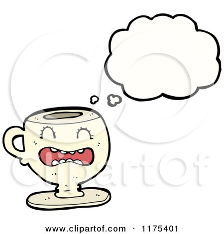 Cartoon of a Coffee Cup with a Conversation Bubble - Royalty Free Vector Illustration by lineartestpilot