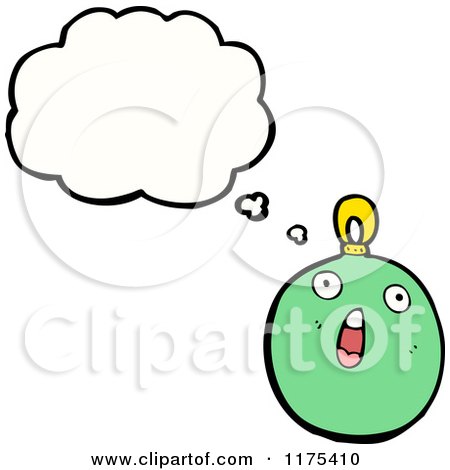 Cartoon of a Green Christmas Ornament with a Conversation Bubble - Royalty Free Vector Illustration by lineartestpilot