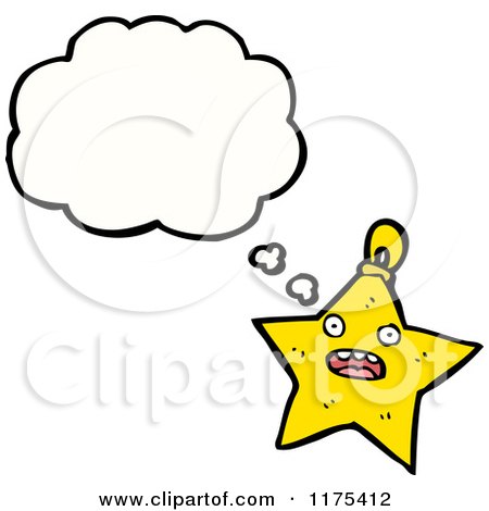 Cartoon of a Star Christmas Ornament with a Conversation Bubble - Royalty Free Vector Illustration by lineartestpilot