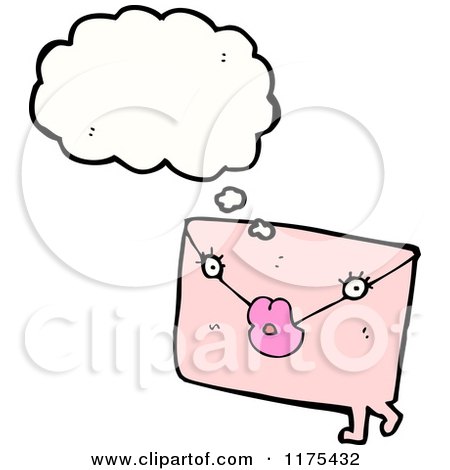 Cartoon of a Pink Letter with a Conversation Bubble - Royalty Free Vector Illustration by lineartestpilot