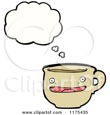 Cartoon of a Tan Coffee Cup with a Conversation Bubble - Royalty Free Vector Illustration by lineartestpilot