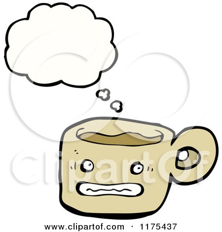 Cartoon of a Tan Coffee Cup with a Conversation Bubble - Royalty Free Vector Illustration by lineartestpilot