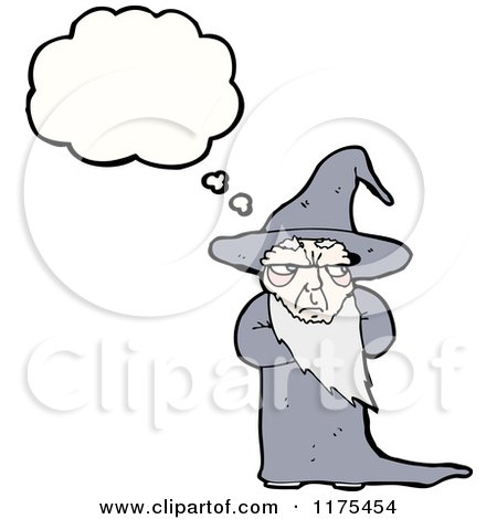 Cartoon of an Old Wizard with a Conversation Bubble - Royalty Free Vector Illustration by lineartestpilot