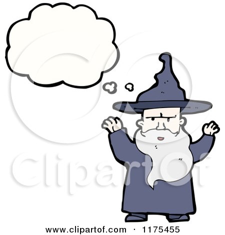 Cartoon of an Old Wizard with a Conversation Bubble - Royalty Free Vector Illustration by lineartestpilot