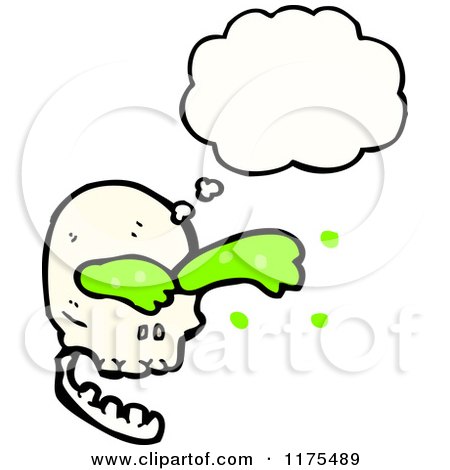 Cartoon of a Skull with Green Slime and a Conversation Bubble - Royalty Free Vector Illustration by lineartestpilot
