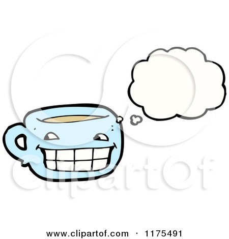 Cartoon of a Blue Coffee Cup with a Conversation Bubble - Royalty Free Vector Illustration by lineartestpilot