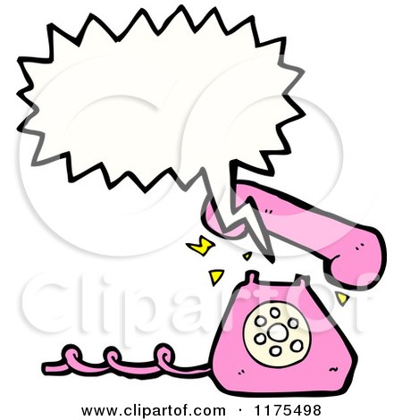 Cartoon of a Pink Landline Telephone with a Conversation Bubble - Royalty Free Vector Illustration by lineartestpilot
