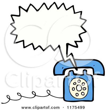 Cartoon of a Blue Landline Telephone with a Conversation Bubble - Royalty Free Vector Illustration by lineartestpilot
